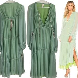 We are HAH lovin lindHah wasabi green flowy adjustable chiffon mesh shirt dress